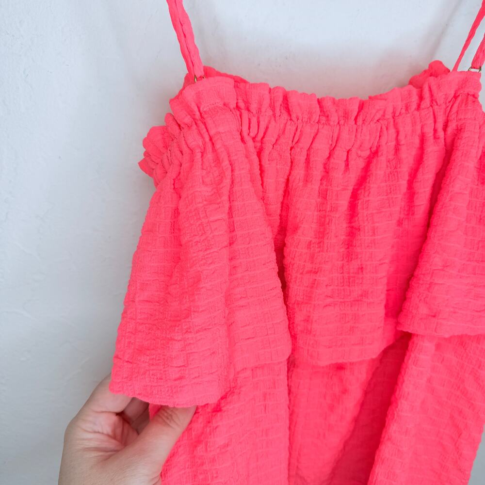 Lilly Pulitzer Mays Neon Coral Ruffle Tank Puka Shell Tassel Vacation Top XS - Picture 10 of 13